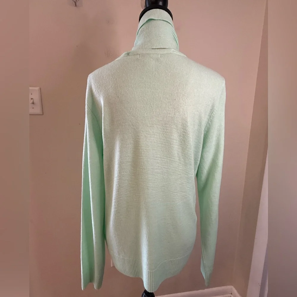 Rebecca Malone mint green pearl bead sweater & detachable fringe scarf SZ LG - Picture 5 of 13